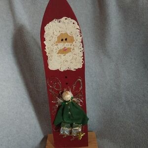 Wooden Hand Painted Manmade Chrustmas Santa With Angel